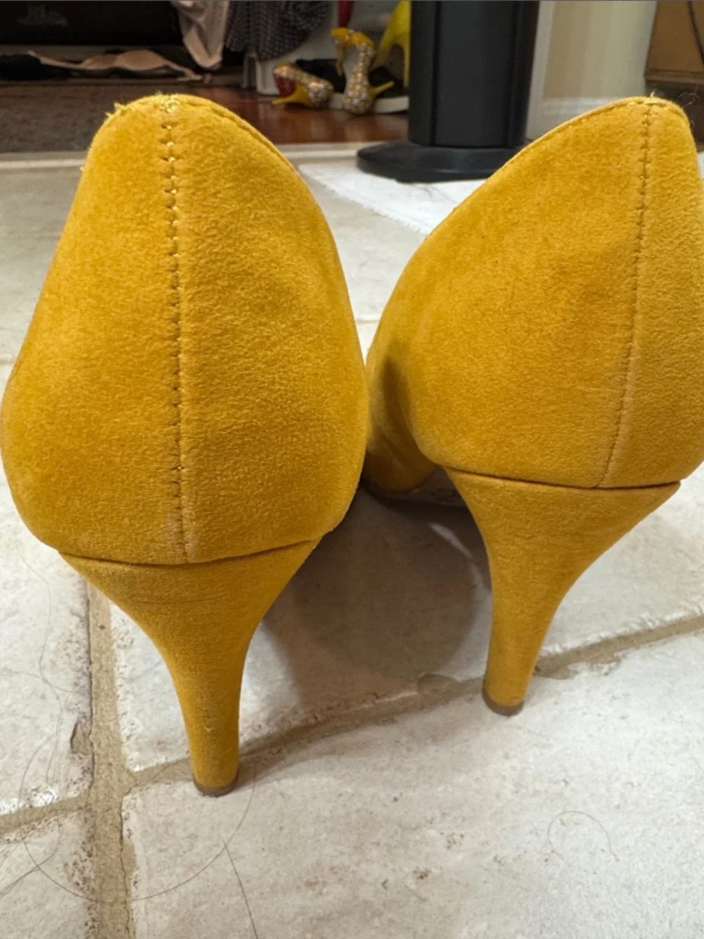 BAMBOO Mustard Yellow Embellished Bow Pointed Toe Heels